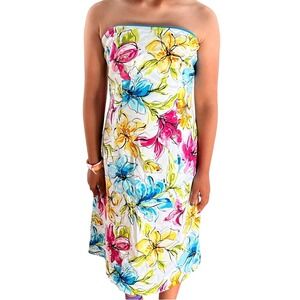 Mia Paluzzi Strapless Hibiscus Mini Dress Tropical Floral Print Size 2 Y2K Party